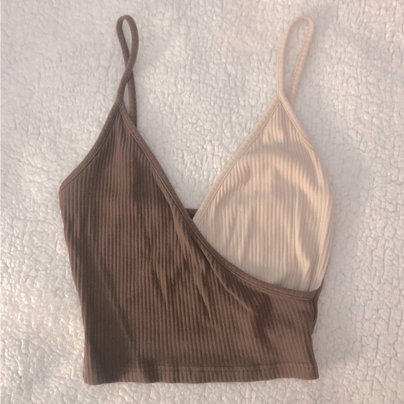 Women’s Two-Tone Brown Cropped Tank Top - Picture 1 of 7